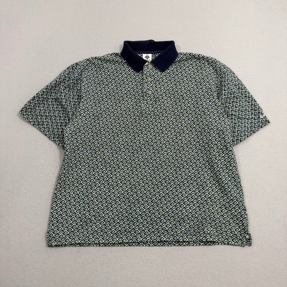 Vintage Columbia Polo Shirt Mens XXL Green Geometric Golf Short Sleeve Pique 90s